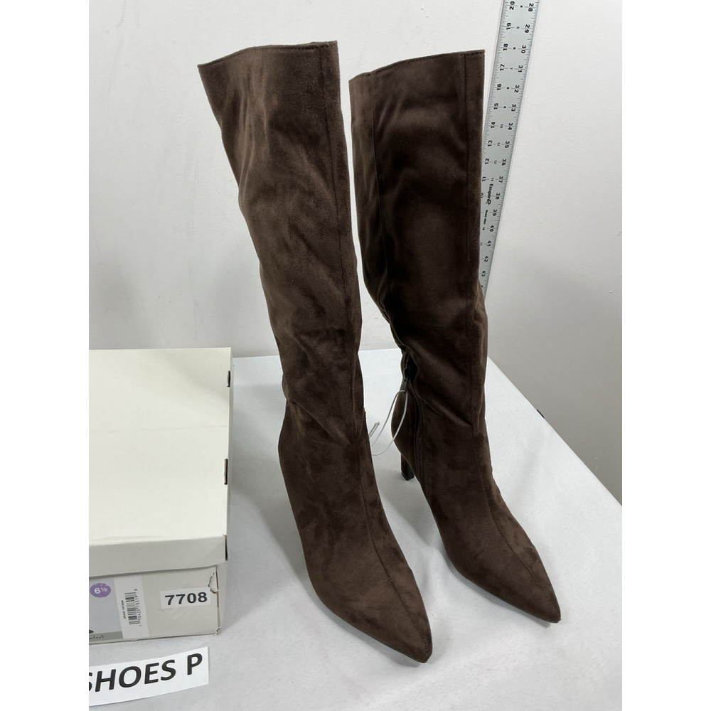 Womans New A New Day Justice Knee High Stiletto Boots Size 6.5 Brown Pointed Toe